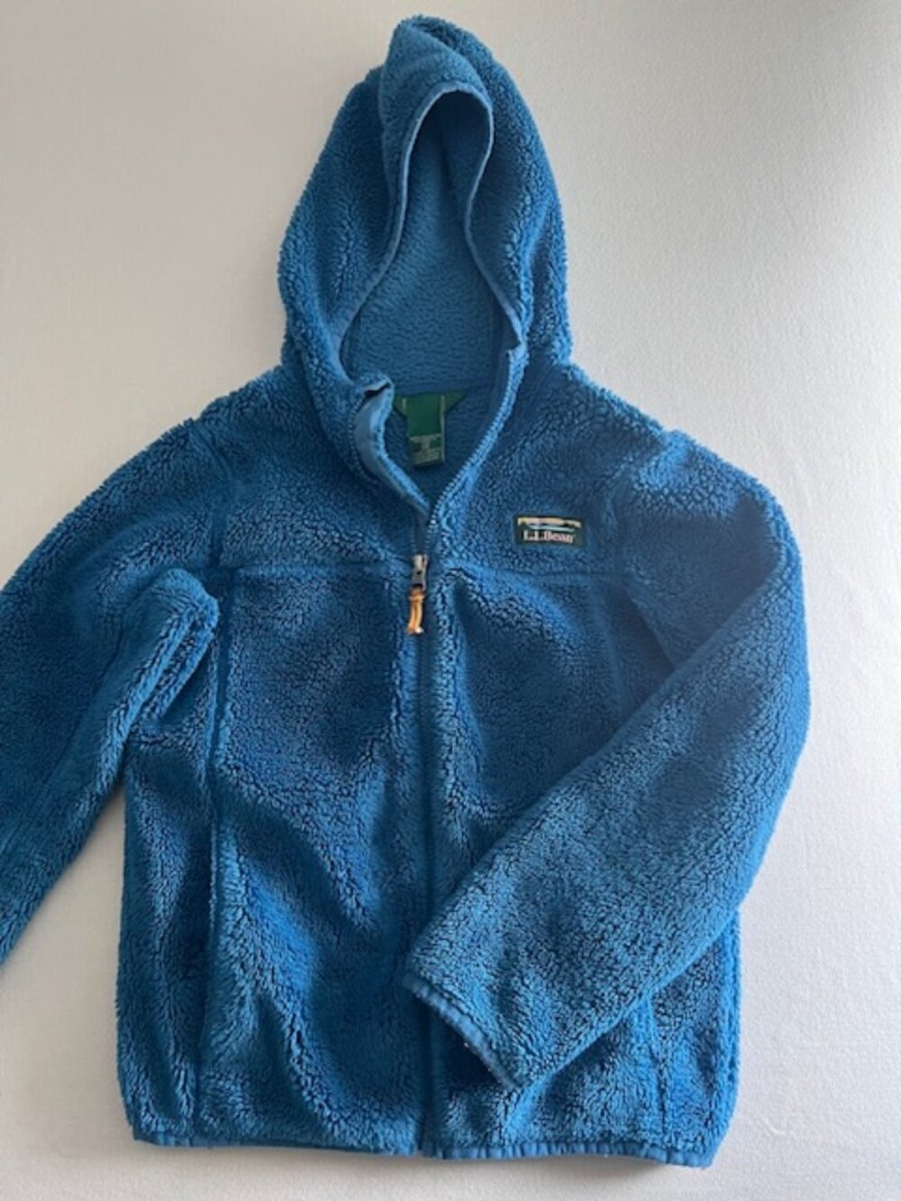 Kids' L.L.Bean Hi-Pile Fleece Hooded Sherpa Jacket in a solid blue color Size S8